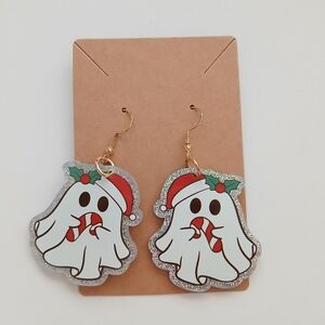 Fashion Jewelry Festive Ghost Earrings - Red, Green, Silver